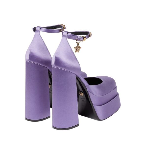Versace Aevitas IT 38 US 8 Platform Purple Orchid Satin Pump Crystal NWB $1,575 - Picture 2 of 14